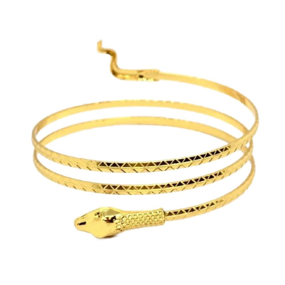 Vintage Gold Tone Snake Wrap Bracelet Arm Band, Egyptian Revival, 1970s